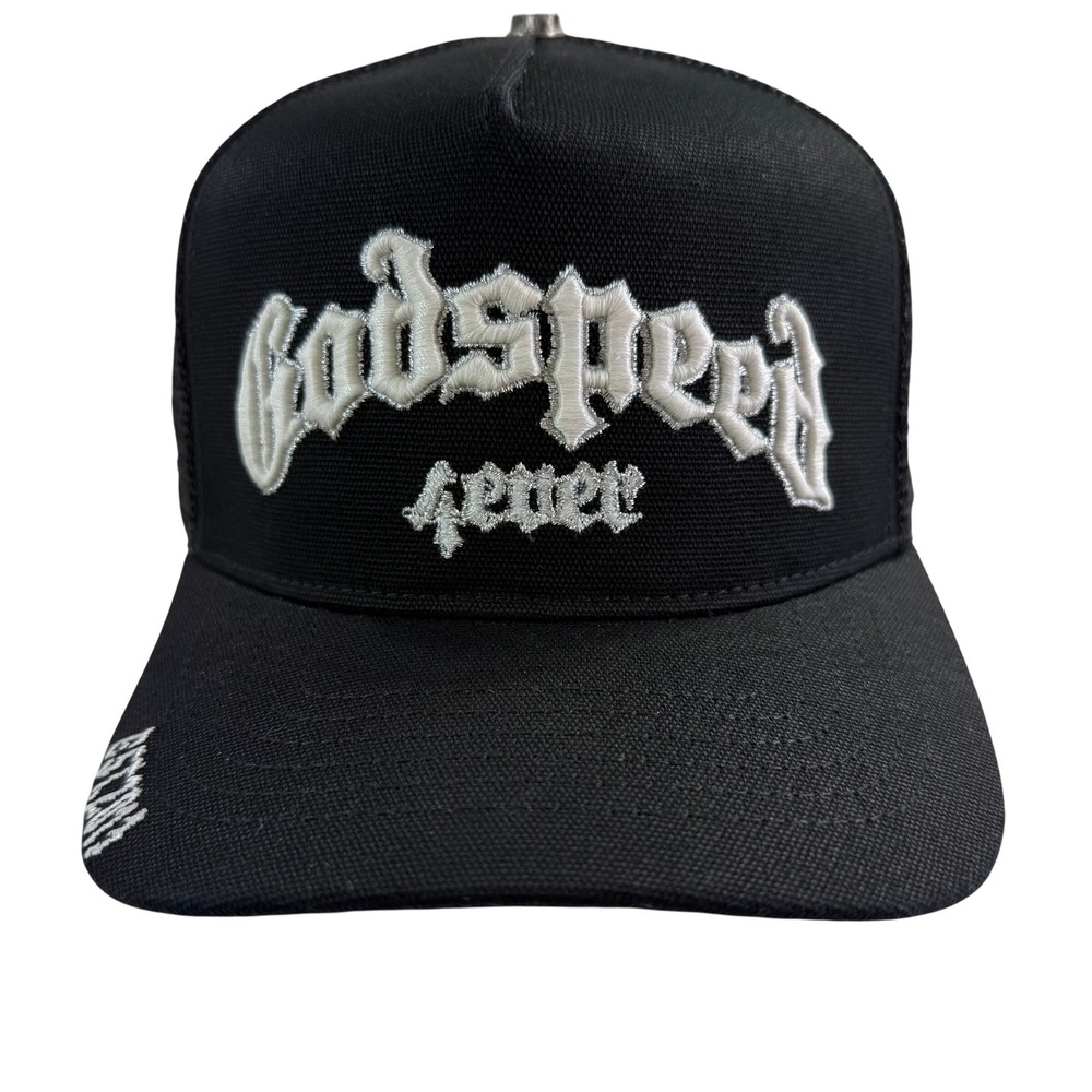 Godspeed 4ever Black Trucker Hat Gothic Logo Mesh Snapback Cap EST 2013